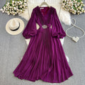 Wholesale 2026 Autumn New Fashion Long Sleeved V-neck Waist Waist Slimming A-line Chiffon Pleated Elegant Women's Dress