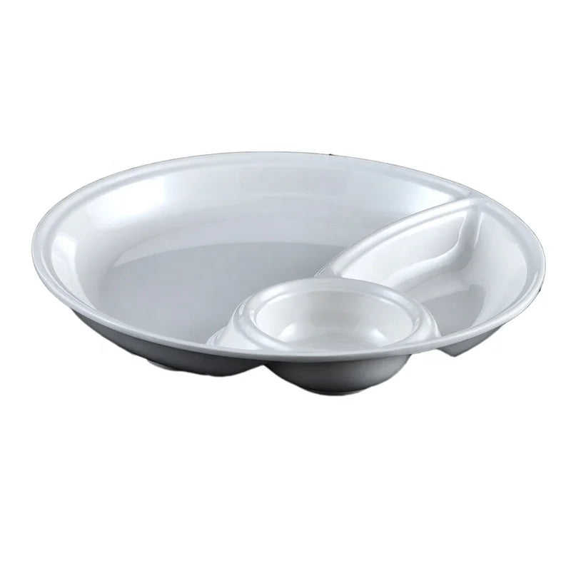 Restaurant Dinnerware Cheap Bulk Chip and Dip with Sauce Dish White Melamine Serving Plate