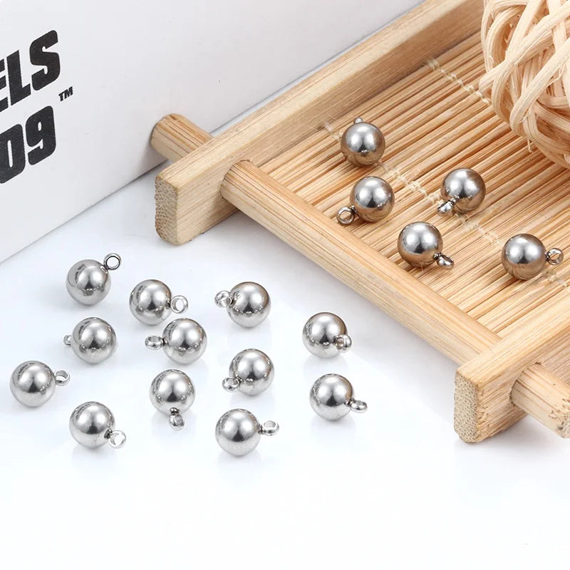 304 Stainless Steel Necklace Round Beads Pendant With Stone for Necklace Jewelry Findings & Components