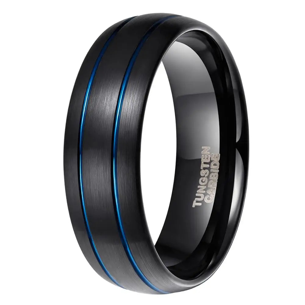 OAHLAN 8mm Tungsten Ring for Men Black With Gold Line Dome Comfort Fit Wedding Ring Fashion Jewelry Mens Quality Ring Wholesale
