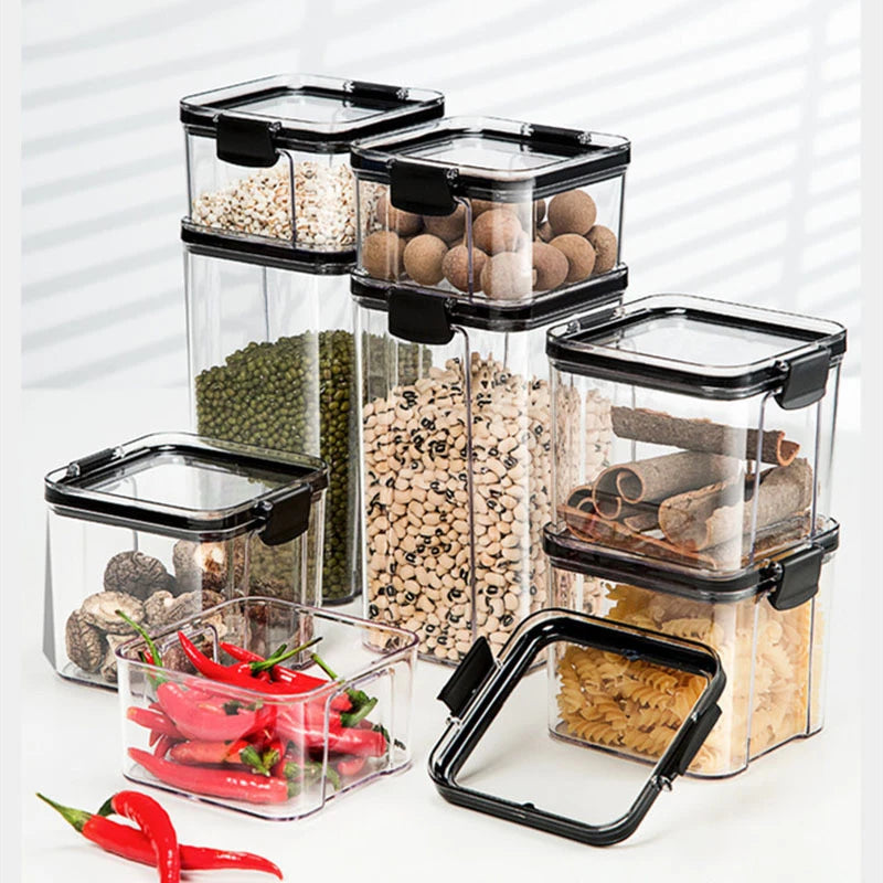 Transparent Plastic Kitchen Storage Box Rectangle/Square Food Container with Seal Different Capacities Cans