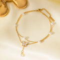 AC1022 Fashionable Double-layer Stainless Steel Ladies' Anklets Butterfly Pearl Blue Eyes Heart Shape Women's Ankle Chains