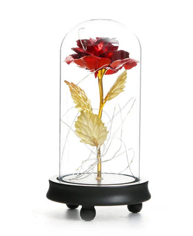 Valentines Day Perfect Gift Foil Gold Rose Preserved Rose in Glass Dome with LED Light and Three Holders Wedding Decoration
