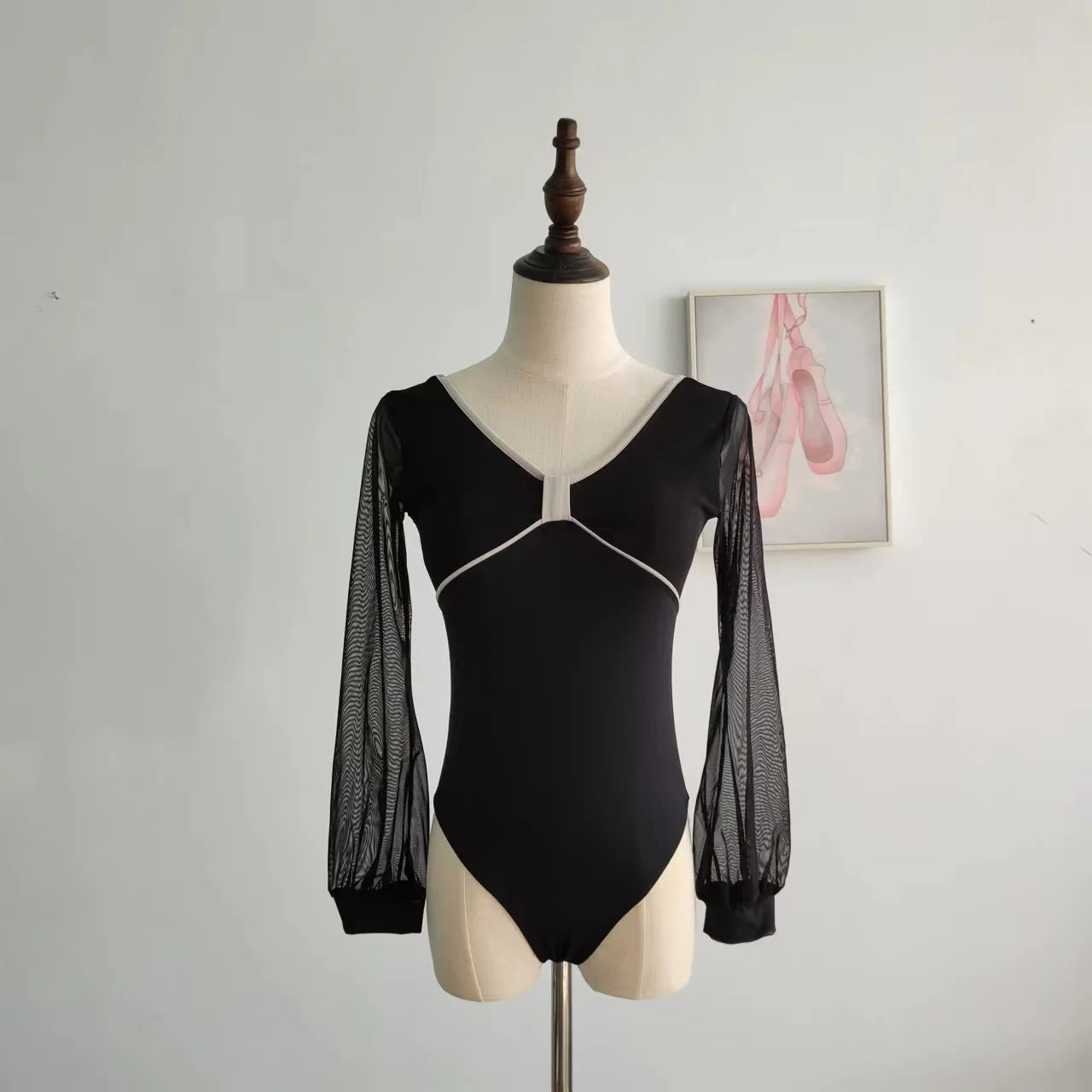 New Trendy Fashionable Hot Sales Long Sleeves Mesh Black Ballet Leotard Adult Women for Dance Wear