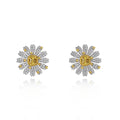 New Arrival Hypoallergenic Women 925 Silver Rhodium Plated Yellow Cubic Zirconia Chrysanthemum Daisy Stud Earrings