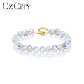 CZCITY Round Bead Bangle Gold Fashion Jewelry Beaded Luxury Plated Bling Women Adjustable Crystal Bracelet