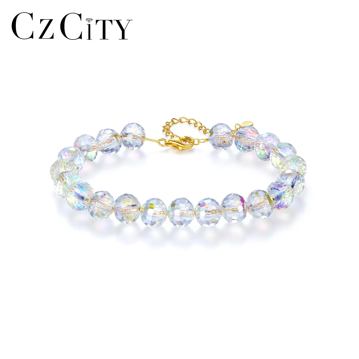 CZCITY Round Bead Bangle Gold Fashion Jewelry Beaded Luxury Plated Bling Women Adjustable Crystal Bracelet