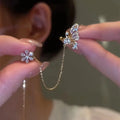 AA00069 Fashion Butterfly Flower Tassel Ear Cuff Design Luxury Ear Line Piercing Clip on Earrings for Women