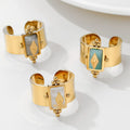 French Ins Titanium Steel Ring 18K Real Gold Plated Internet Celebrity Same Style Wide Edge Exaggerated Ring Inlaid With Natural