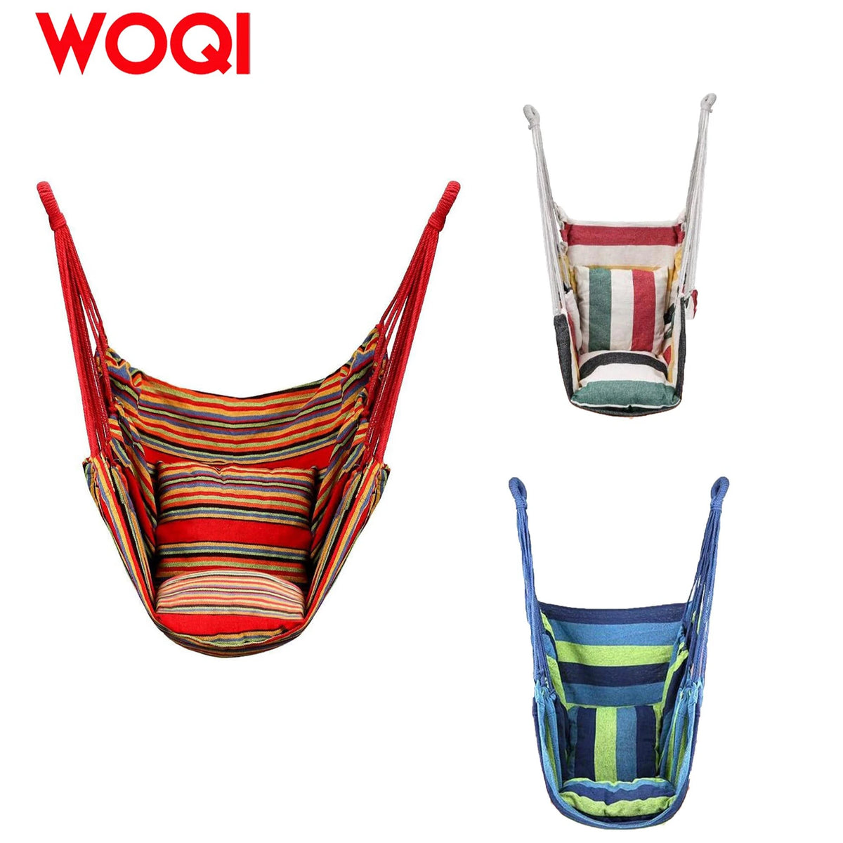 WOQI Swinging Hanging Hammock Chair -2 Cushions Suitable for Terrace Bedroom Backyard Camping