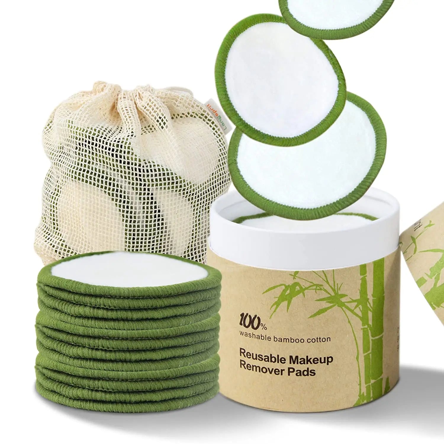 Washable Eco-friendly Natural 100% Organic Reusable Facial Face Cleansing Cotton Rounds Bamboo Makeup Remover Pads for Women