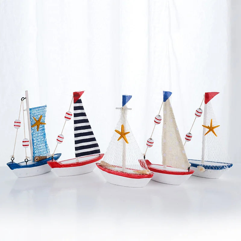15cm Beach Mediterranean Home Nautical Cake Desk Decor Wood Crafts Sculpture Sail Boat Ship Model Sailboat
