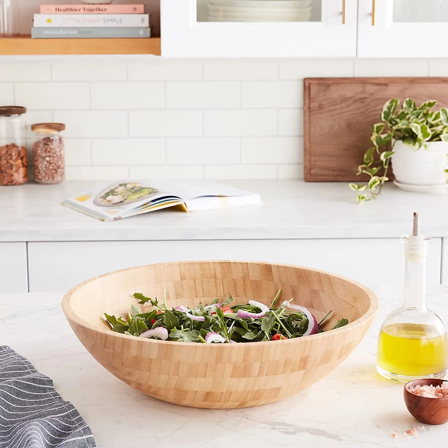 Customized logo  Bamboo Classic Large Bamboo Serving Bowl  Salad Bowl