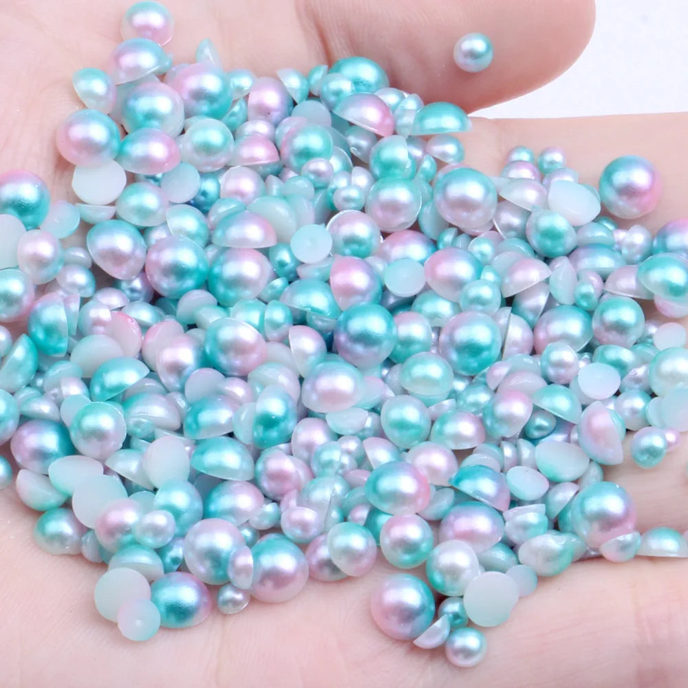 Flat Back DIY Nail Jewelry Half Round Shape Bead Rainbow Colors Pearl Decorations Plastic Loose Pearls for Creative Designs