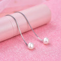 Wedding 925 Sterling Silver Rhodium Plating Freshwater Pearl Long Earrings
