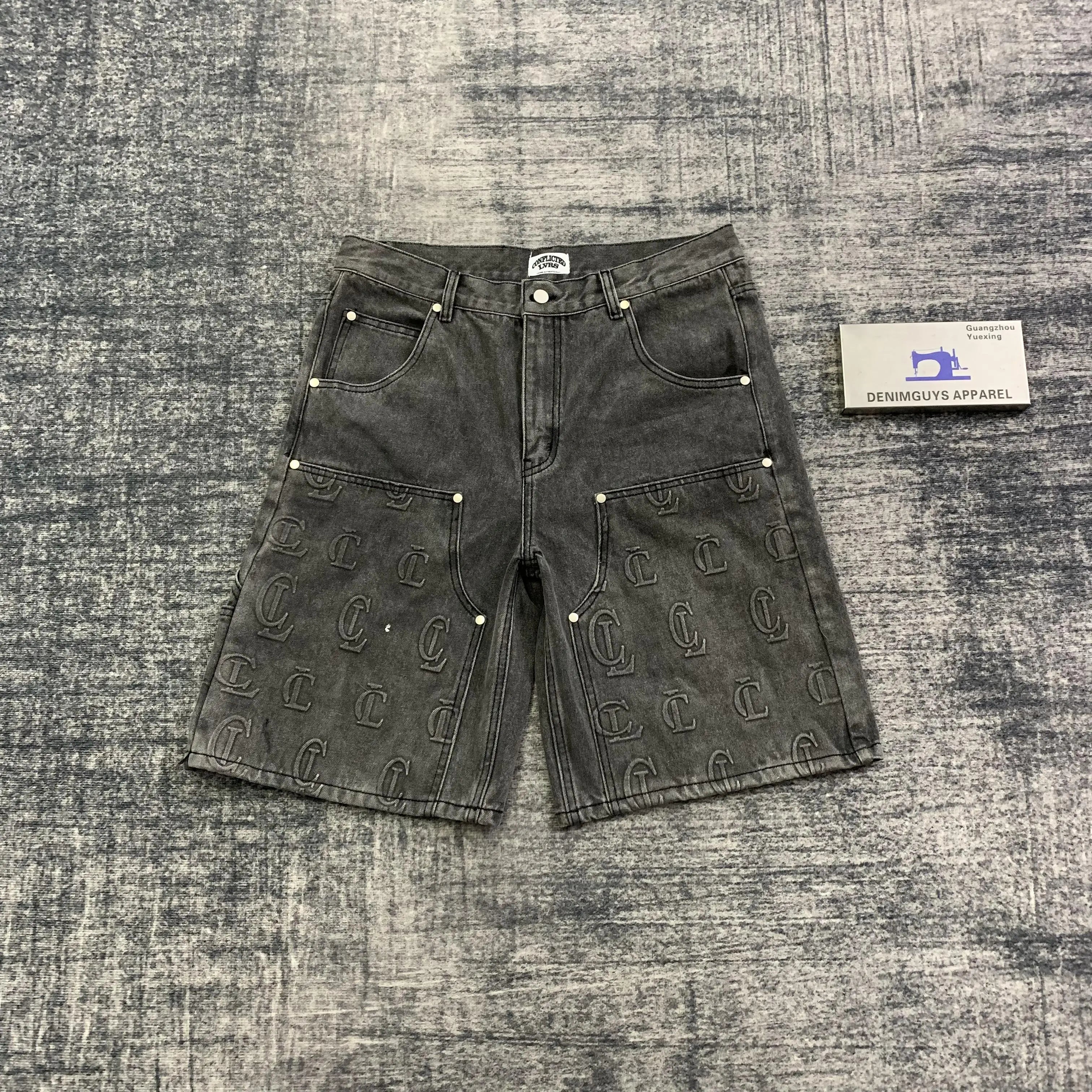DENIMGUYS Mens Clothing Custom Logo Embossed Carpenter Jorts Design Vintage Streetwear Baggy Summer Casual Denim Shorts for Men