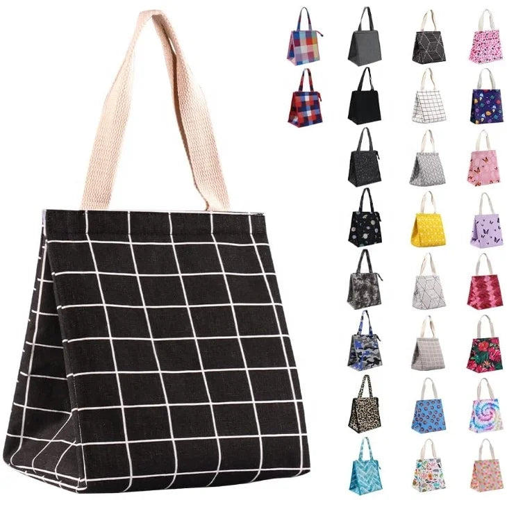Daily Lunch Delivery Waterproof Thermal Cooler Reusable Canvas Office Lunch Tote Bag 15L Capacity Self-adhesive Closure Foldable