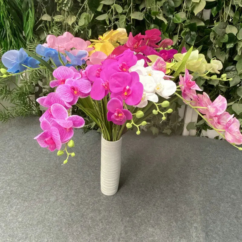Real Touch Silk Latex Coated Orchid 7 Heads Artificial White Orchid