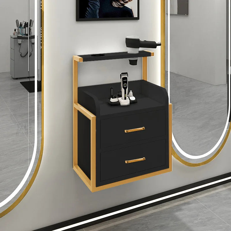 Modern Barber Shop Tool Cabinet Gold Wall Mounted Salon Furniture Hair Salon Stations Equipment with Tool Storage Cabinet
