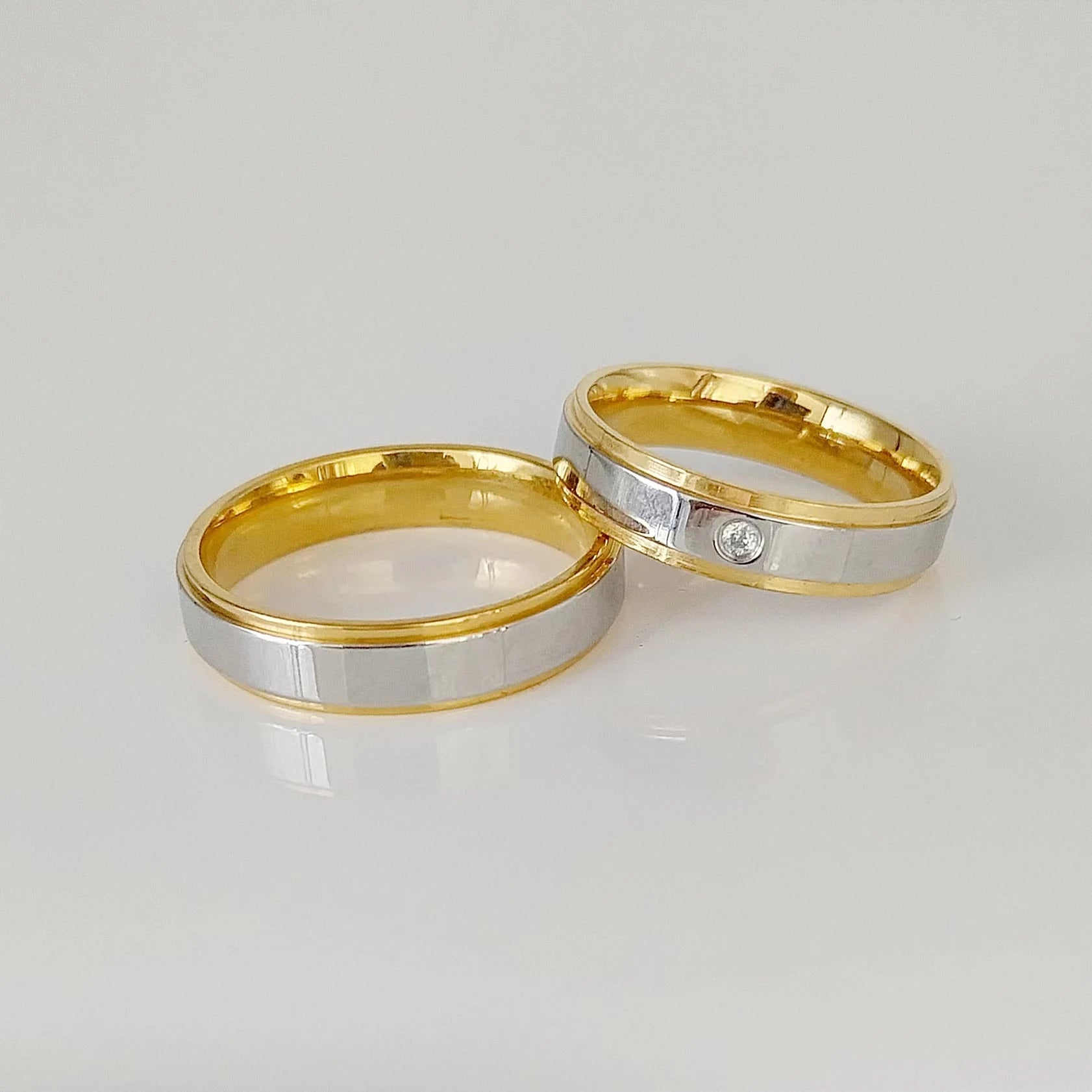 Wholesale 14k Gold Plated Stainless Steel Wedding Rings Sets Classic Style; Couples Anel Bague Anillos Eheringe Edelstahlringe