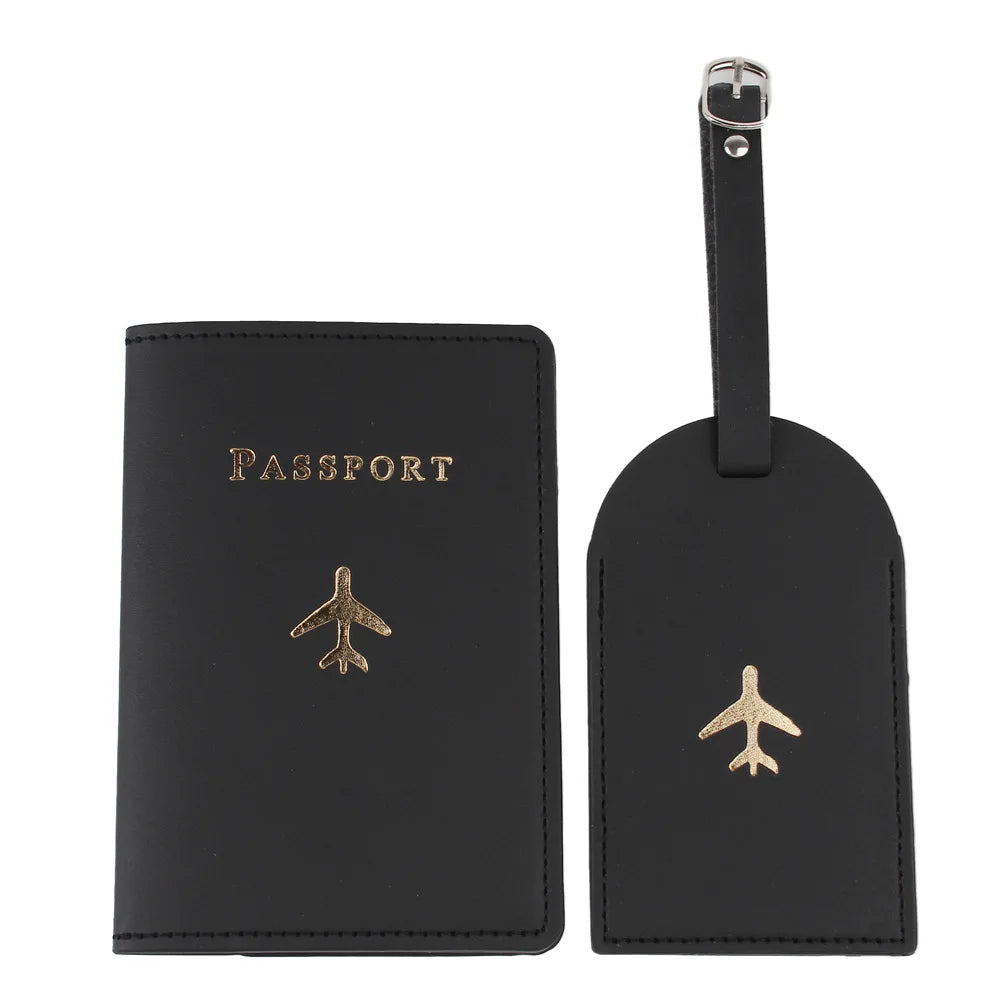Custom Logo Design Wholesale PU Leather Passport Holder and Luggage Tag Set
