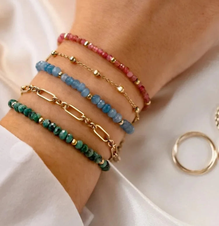 Aimgal 18K Gold Plated Stainless Steel Beaded Bracelet Bohemian Style Natural Stone Fashionable Jewelry for Gifts