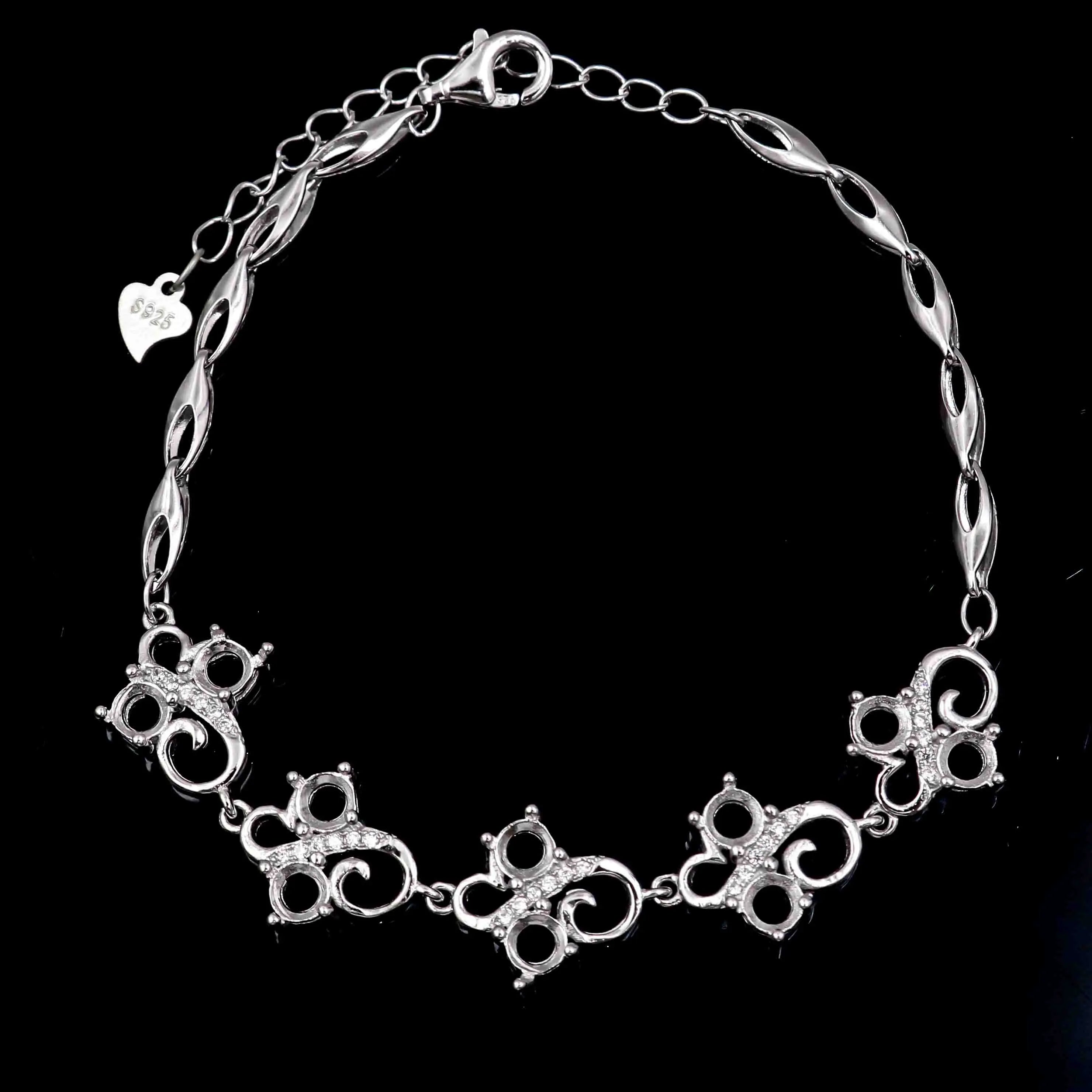 Sterling Silver 4*4mm Semi Mount Bracelet Empty Support Blank Claw Setting S925 Mountain Base Holder Without Stone Inlay for DIY