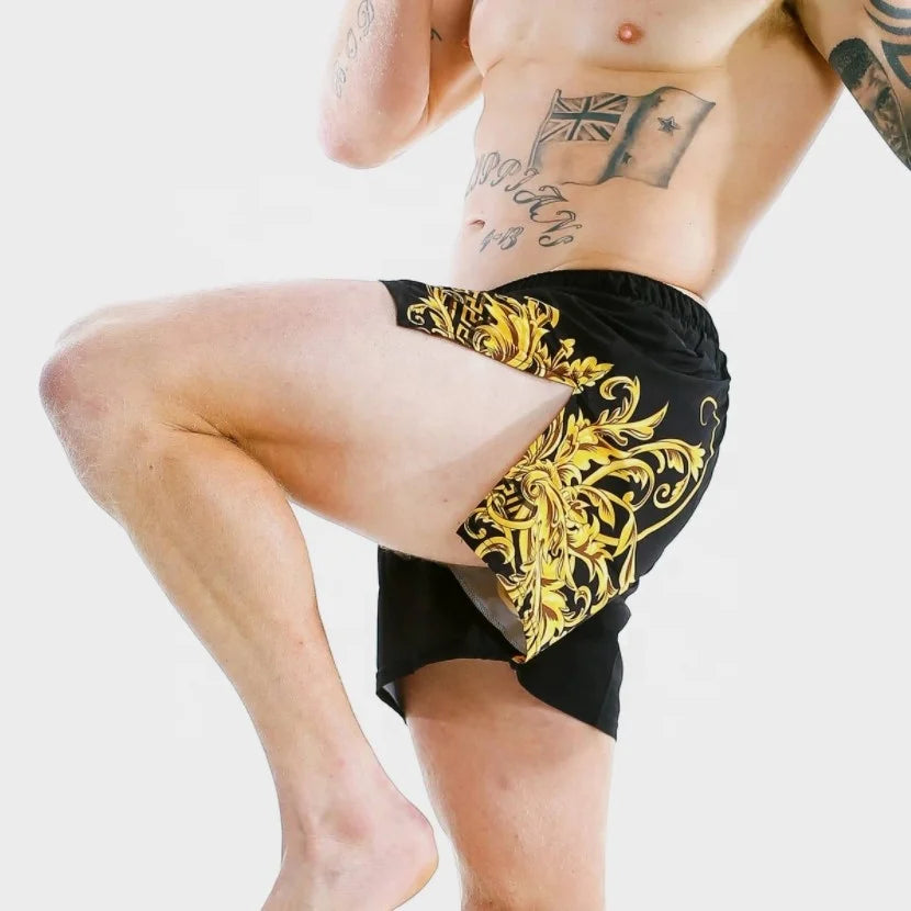 Men's High Slit Training Shorts MMA Shorts Breathable Drawstring Waistband Custom Sublimation Print for Intense Sparring