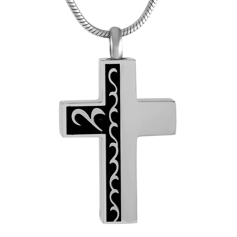 Celtic Cross Religious Cremation Keepsake Memorial Urn Stainless Steel Silver Plated Black Cross Pendant Ash Necklace