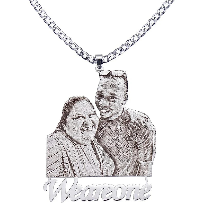 Personalized Photo Necklace Name 18K Gold Plated Engraved Personalized Picture Pendant Necklace for Women