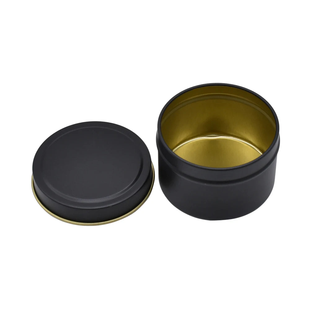 Factory Black 4 Ounce Round Metal Tin Can for Travel Candles