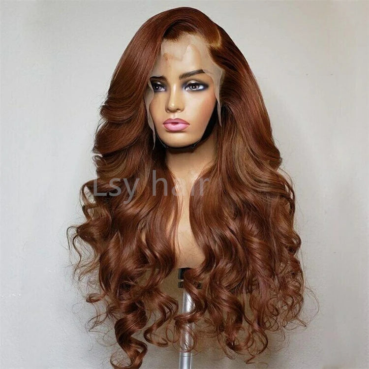Chocolate Brown Skunk Body Wave Remy Brazilian Hair Glueless HD Lace Front Wigs with Natural Hairline Human Hair Straight Style