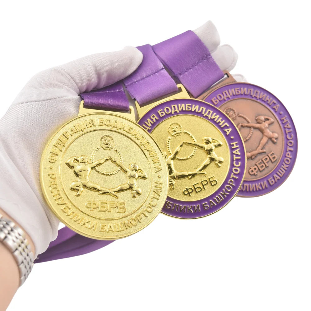 Factory Customized Gold Silver 3D Russian Bodybuilding Competition Medal Weightlifting Competition Awards for Sports Events