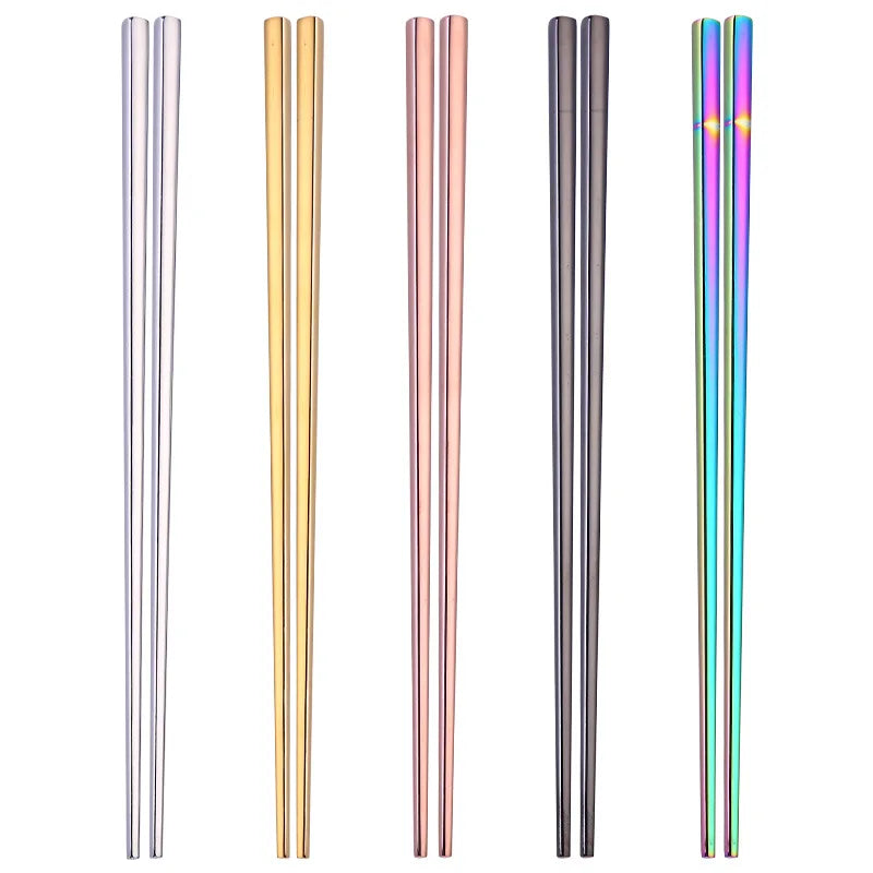 JIEFU Square Anti Scalding Metal Chopsticks Titanium Plating Stainless Steel Chopsticks