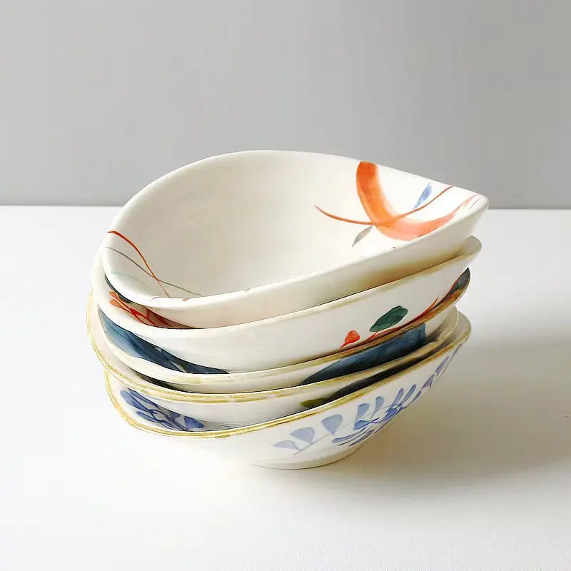 Japanese Style Plate Ceramic Bowl Tableware Sauce Shallow Hand-painted Irregular Small Dish Plate Hotel Cold