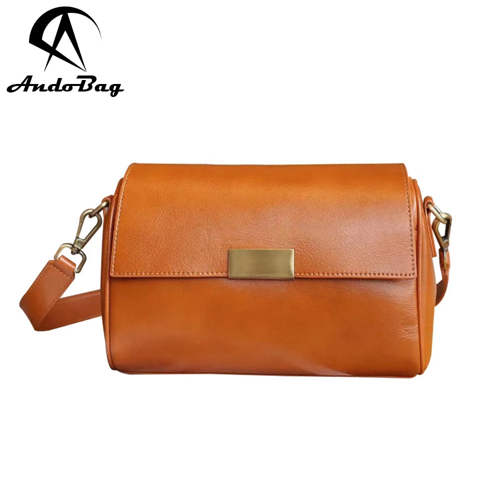 AndoBag Shoulder Crossbody Bags for Women Genuine Cow Leather Fashion Large Capacity Small Square Bag Two Straps 9251