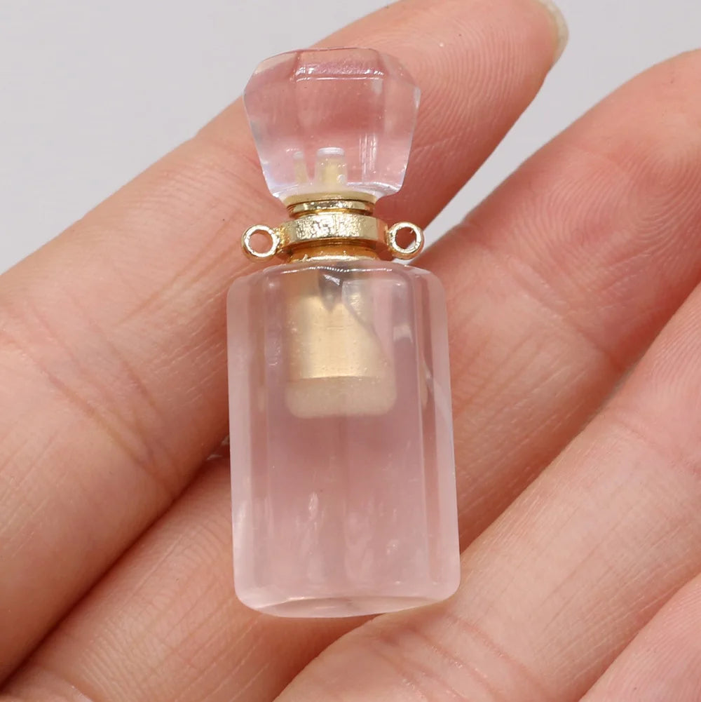 HZ Healing Crystal Natural Rose Quartz Perfume Bottle Pendant Necklace Lettering Essential Oils Diffuse Necklaces
