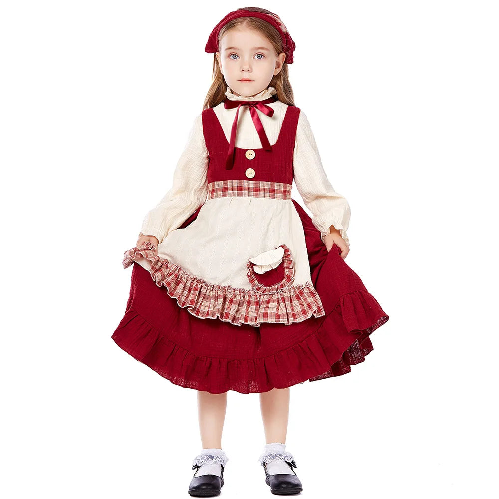 Children's Match Girl Costumes Stage Pastoral Farm Maid Civilian Poor Costumes for Girls Kids Christmas Dress