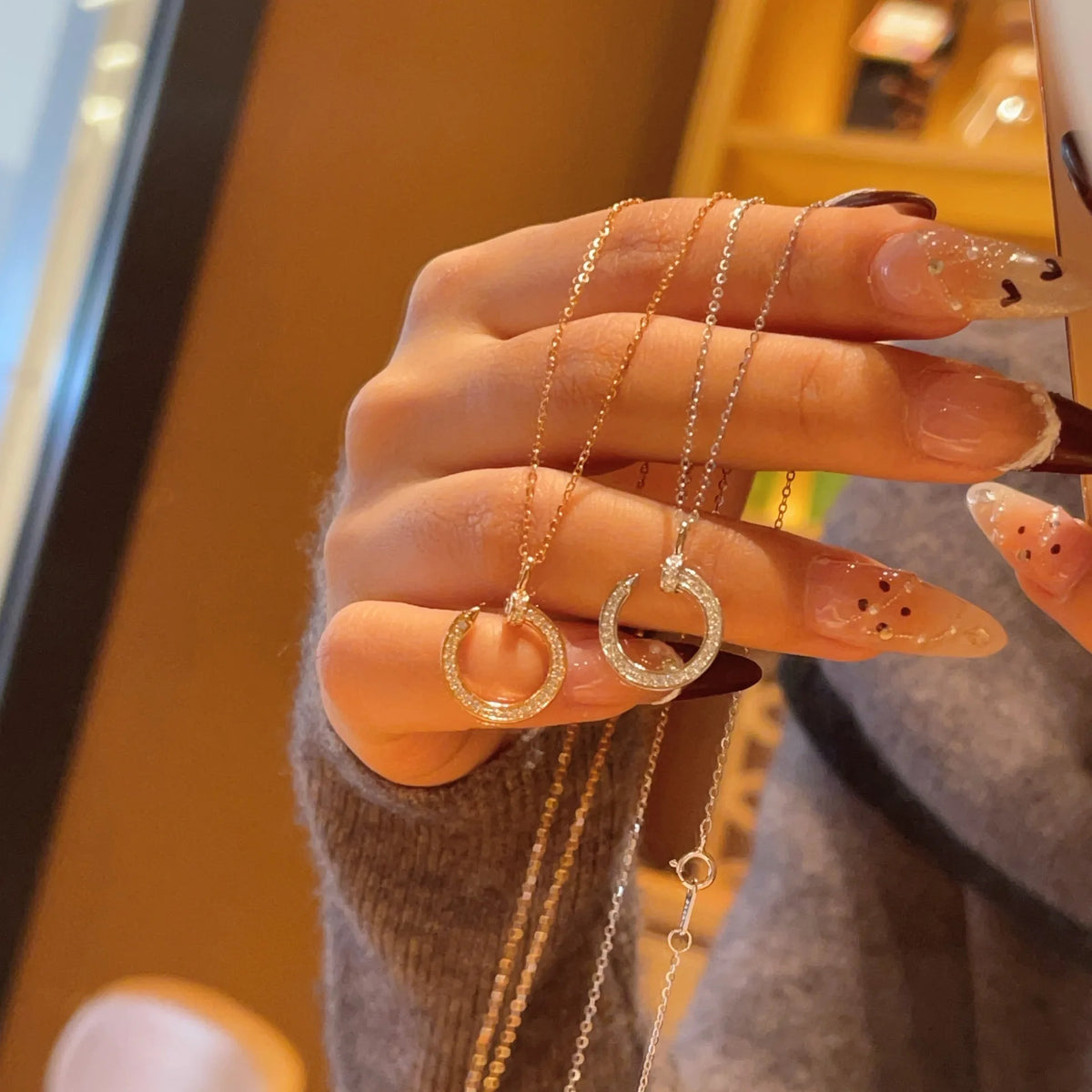 2021 Simple Gold Link Chain S925 Sterling Silver Nail Pendant Necklace Personalized Crystal Nail Necklace Accessories Xmas MegaBDM