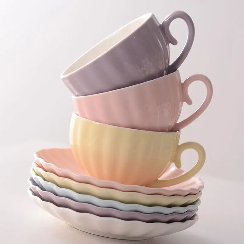 Custom Logo Pink Pumpkin Shaped Ceramic Coffee Mug and Plate