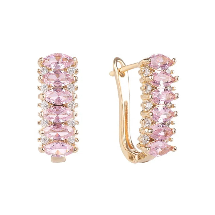 Wholesale Zircon Cluster rainbow baguette Exaggerated Elegant Fashion Jewelry Luxury Huggie Earrings Women