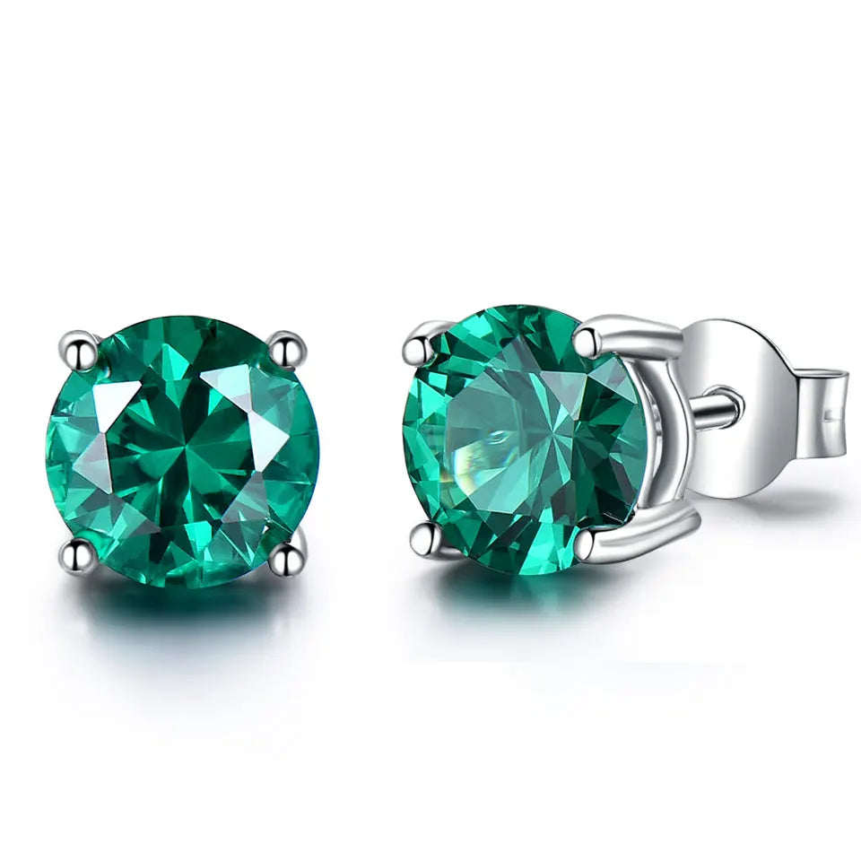 2023 Simple Design 925 Sterling Silver Jewelry 5mm-8mm Cut Lab Emerald Stud Earrings