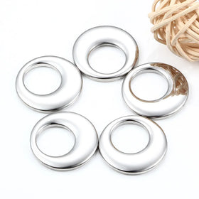 Unisex Glossy Hollow Round Stainless Steel Ring Double Hole Pendant Connector Silver Plated DIY Jewelry Accessories