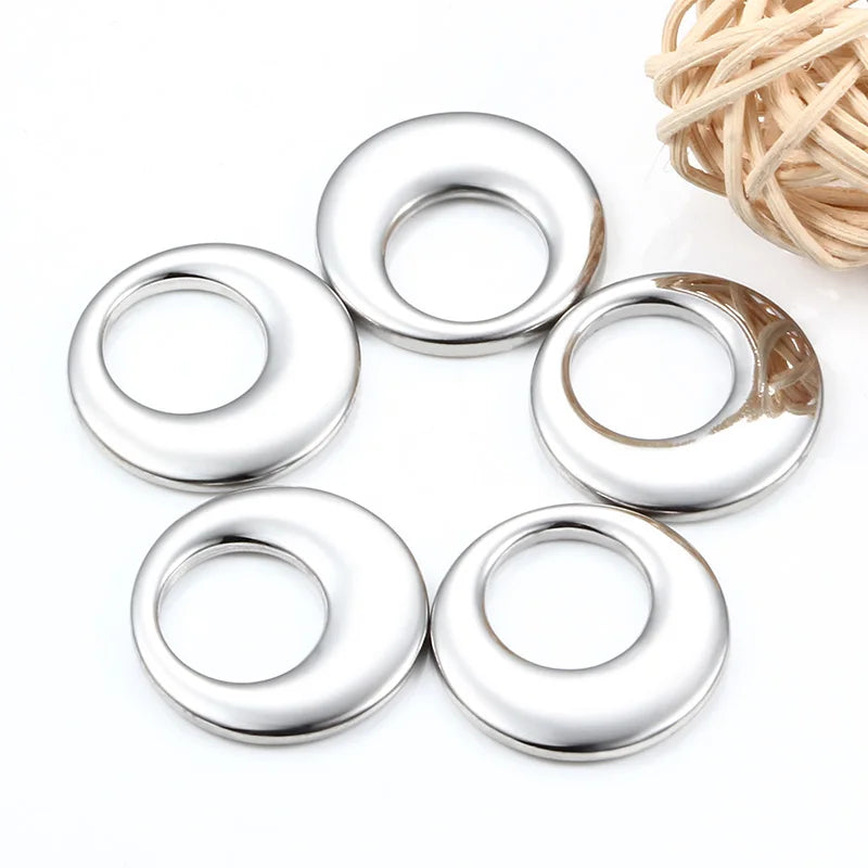 Unisex Glossy Hollow Round Stainless Steel Ring Double Hole Pendant Connector Silver Plated DIY Jewelry Accessories