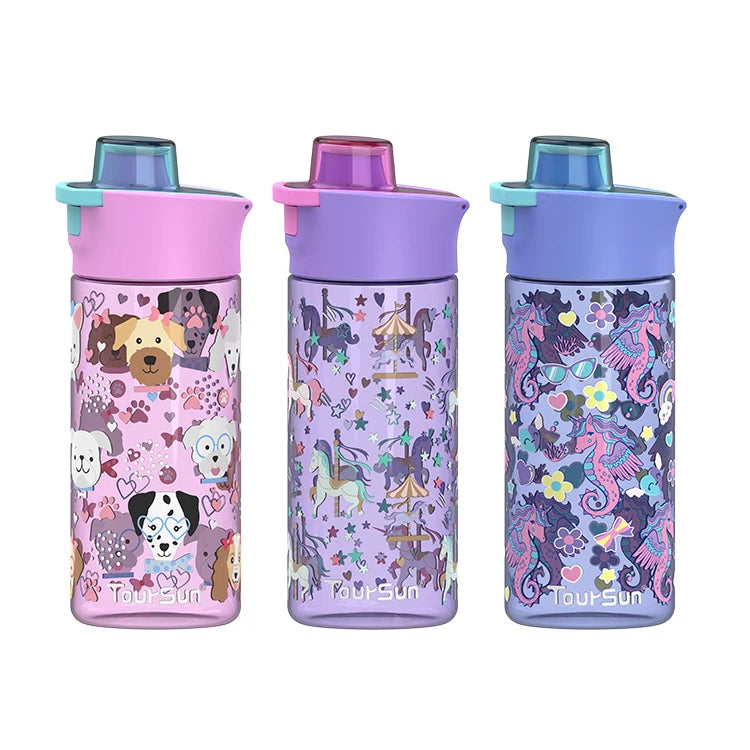 450ml Cute Design Plastic Children Water Bottle Bpa Free School Water Bottle With Straw