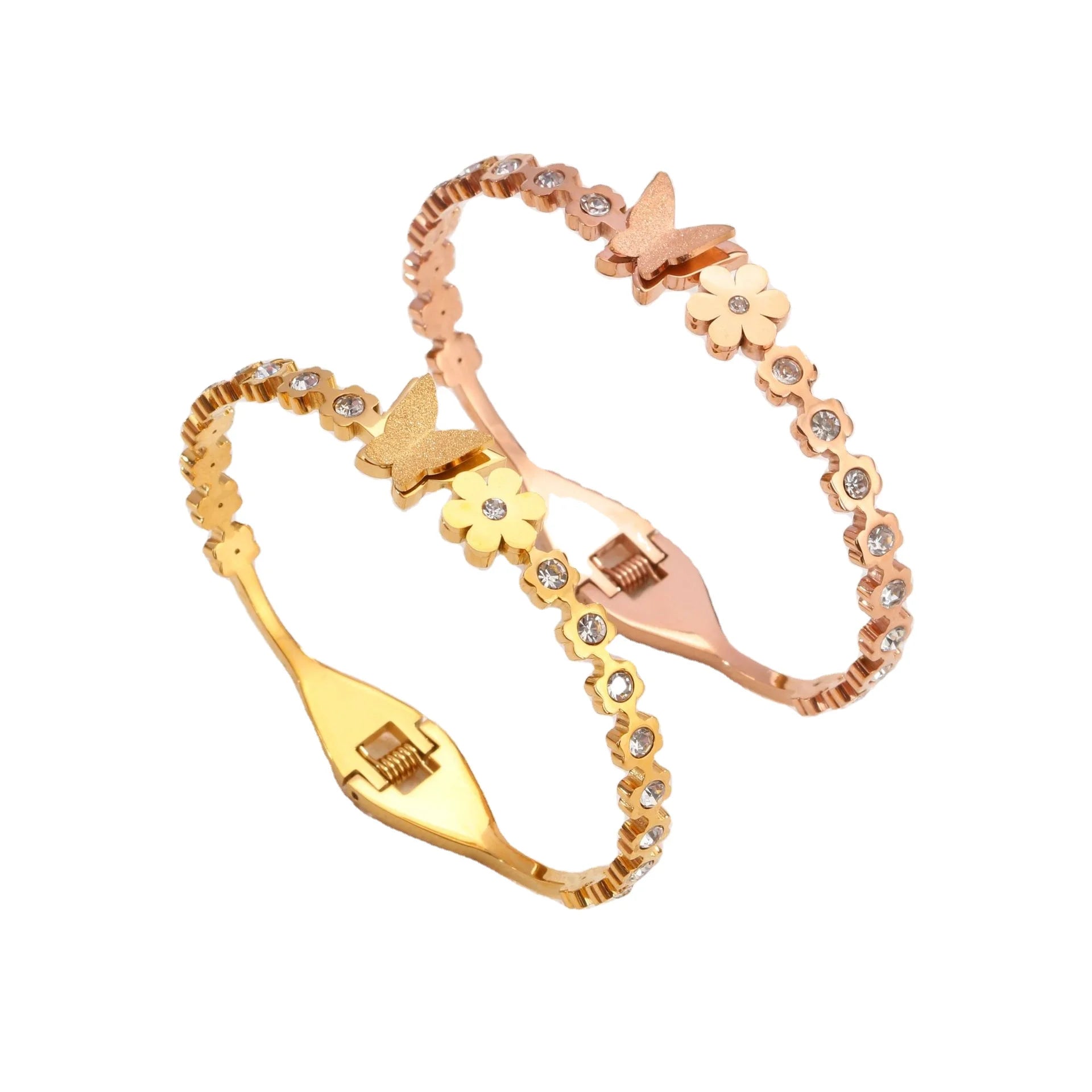 Hot Sale Rose Gold Silver Gold Zircon Butterfly Bracelet Stainless Steel With Diamond Bangle Butterfly Bracelet Women Girls