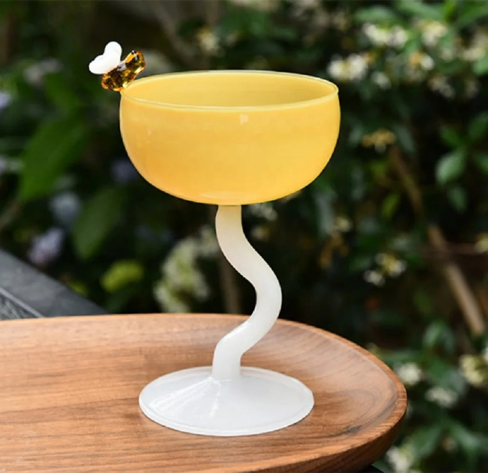 Yogurt Cup Salad Dessert Glass Cups Milkshake High Footed Ice Cream Cup Little Bee Goblet Glass Pudding Bowl Bee Cocktail Glass