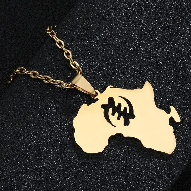 LCS017 Fashion Latest Africa Map Pendant Stainless Steel Necklace Jewelry Gold Plated African Sign Couple Necklace MegaBDM