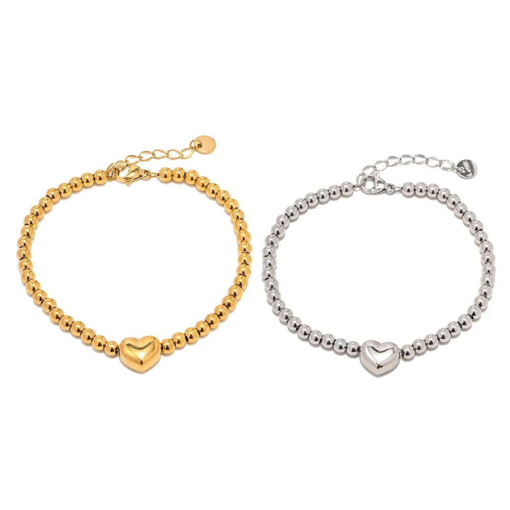 Dropshipping Waterproof Gold Plated Stainless Steel Beads Bracelet for Women Lovely Heart Bracelet Customized Engrave Jewelry