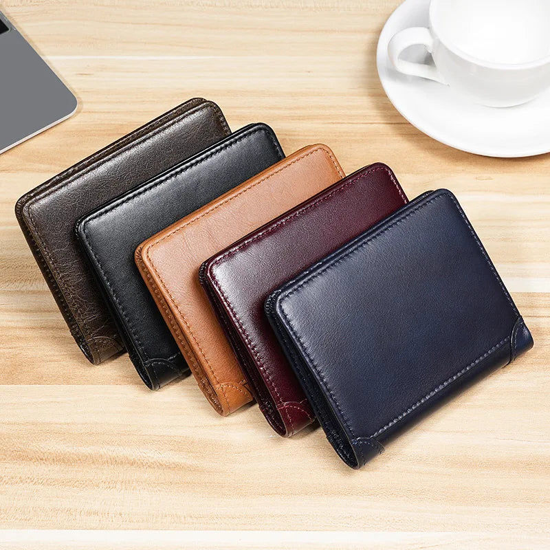 Factory Wholesale Genuine Leather Men's Short Wallet Retro RFID Anti-theft Cowhide Wallet